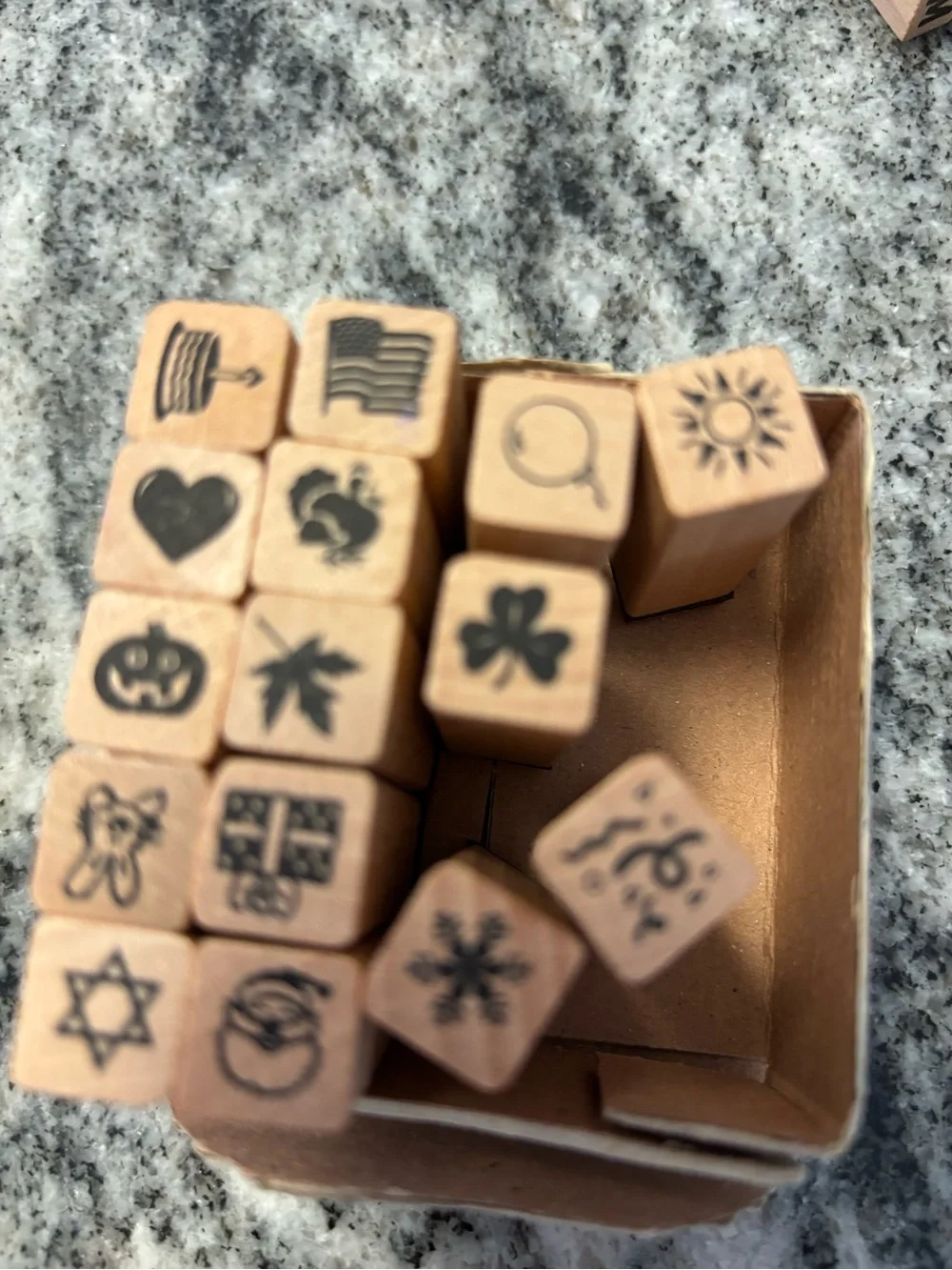 Seasonal Holiday Wood Stamp Set - Natural Wood with Green & Red Accents - Picture 8 of 8